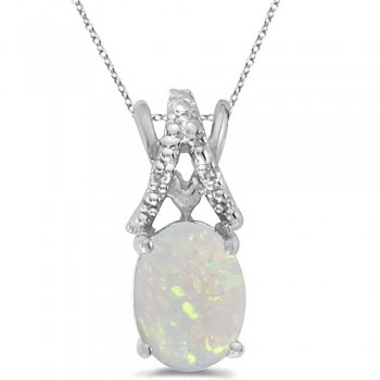 Opal & Diamond Solitaire Pendant 14k White Gold (1.40ct)