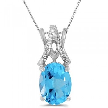 Blue Topaz & Diamond Solitaire Pendant 14k White Gold (1.60ct)