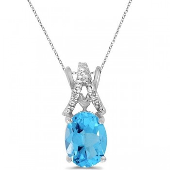 Blue Topaz & Diamond Solitaire Pendant 14k White Gold (1.60ct)