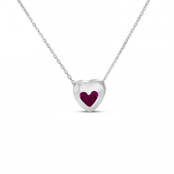 Heart Ruby Bezel Pendant Necklace 14K White Gold (0.33ct)