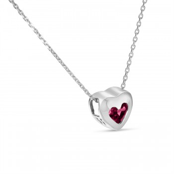 Heart Ruby Bezel Pendant Necklace 14K White Gold (0.33ct)