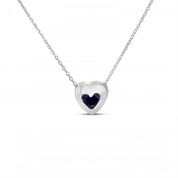 Heart Lab Sapphire Bezel Pendant Necklace 14K White Gold (0.33ct)