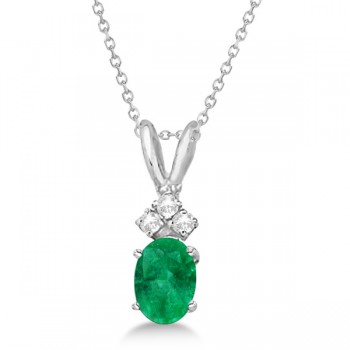 Oval Emerald Pendant with Diamonds 14K White Gold (0.72tw)