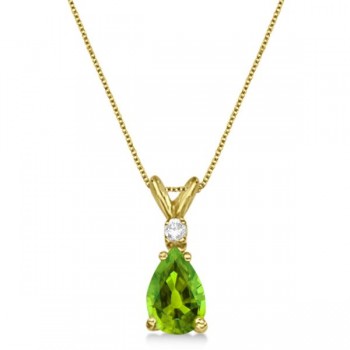 Pear Lab Peridot & Diamond Solitaire Pendant Necklace 14k Yellow Gold (0.75ct)