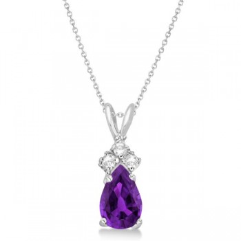 Pear Amethyst & Diamond Solitaire Pendant 14k White Gold (0.75ct)