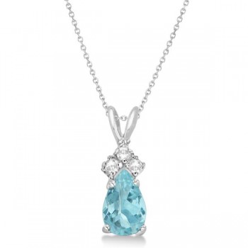 Pear Aquamarine & Diamond Solitaire Pendant 14k White Gold (0.75ct)