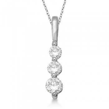 Three-Stone Graduated Diamond Pendant Necklace 14k White Gold (0.25ct)