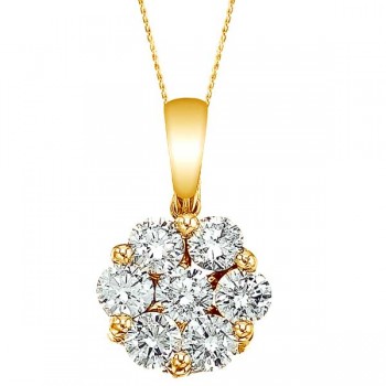 Diamond Cluster Flower Pendant Necklace in 14k Yellow Gold 1.00ct
