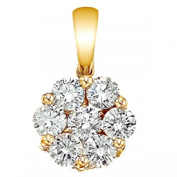 Diamond Cluster Flower Pendant Necklace in 14k Yellow Gold 1.00ct