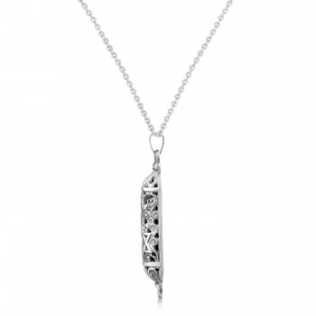 Solid Antiqued Mezuzah Pendant Necklace Sterling Silver