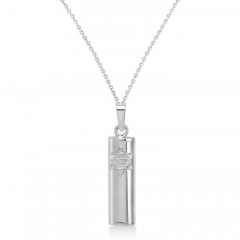 Jewish Star Mezuzah Pendant Necklace Sterling Silver