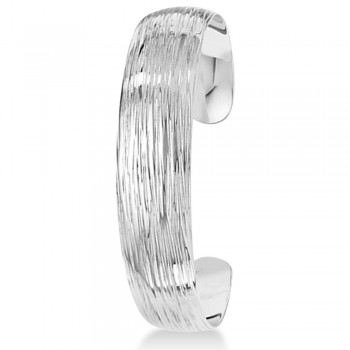 Textured Slip-On Bangle Bracelet in Plain Metal Sterling Silver