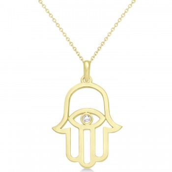 Hamsa Evil Eye Diamond Pendant Necklace 14k Yellow Gold (0.02ct)