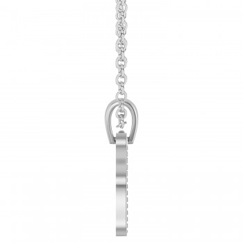 Jewish Brick Chai Pendant Necklace 14K White Gold