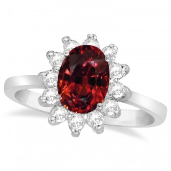 Lady Diana Oval Lab Garnet & Lab Grown Diamond Ring 14k White Gold (1.50 ctw)