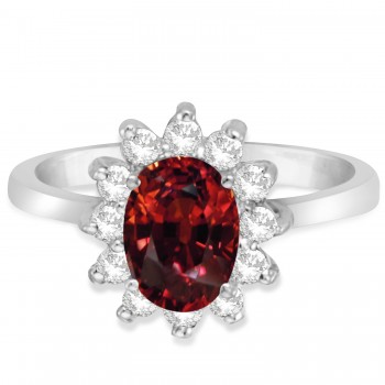 Lady Diana Oval Lab Garnet & Lab Grown Diamond Ring 14k White Gold (1.50 ctw)