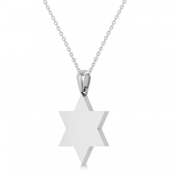 Jerusalem Motif Jewish Star of David Pendant Necklace 14K White Gold