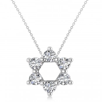 Star of David Diamond Pendant Necklace 14K White Gold (0.90ct)
