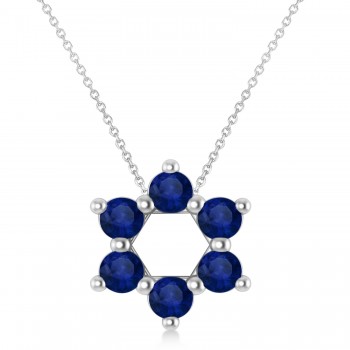 Star of David Blue Sapphire Pendant Necklace 14K White Gold (1.20ct)
