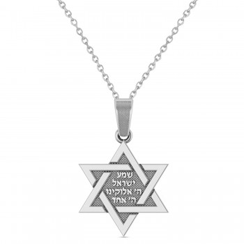 Jewish Star of David Pendant Necklace 14K White Gold