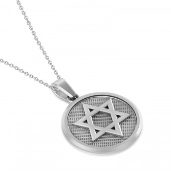 Jewish Star Of David Pendant Necklace 14K White Gold