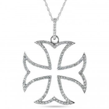 Natural Diamond Maltese Cross Pendant 14K White Gold (0.62ct)