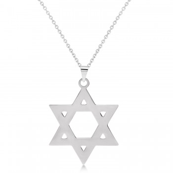 Jewish Star of David Large Pendant Necklace 14K White Gold