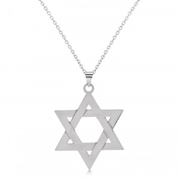 Jewish Star of David Large Pendant Necklace Sterling Silver