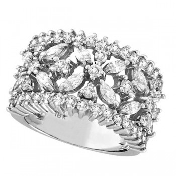 Marquise & Round Diamond Flower Ring in 18K White Gold (2.34ct)