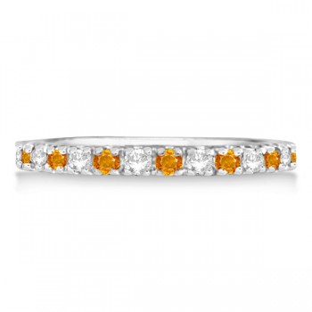 Diamond and Citrine Ring Guard Stackable Band 14k White Gold (0.32ct)