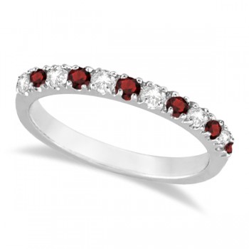 Diamond and Garnet Ring Guard Stackable Band 14K White Gold (0.32ct)