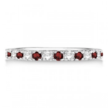 Diamond and Garnet Ring Guard Stackable Band 14K White Gold (0.32ct)