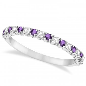 Amethyst & Diamond Wedding Band Anniversary Ring in 14k White Gold (0.50ct)