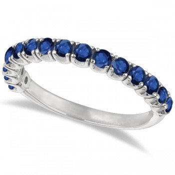 Blue Sapphire Semi-Eternity Ring Band 14k White Gold (1.09ct)