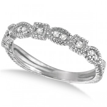 Diamond Stackable Vintage Style Ring in 14k White Gold (0.15ct)