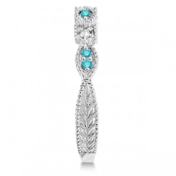 Fancy Blue & White Diamond Vintage Stack Ring 14k White Gold (0.15ct)