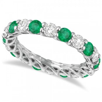 Luxury Diamond & Emerald Eternity Ring Band 14k White Gold (4.20ct)