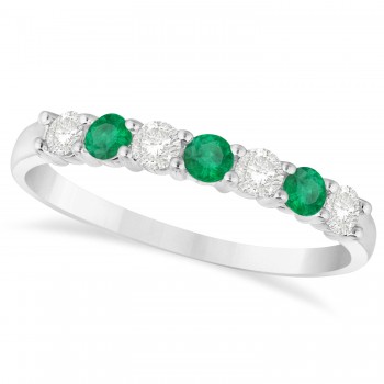 Diamond & Emerald 7 Stone Wedding Band 14k White Gold (0.50ct)