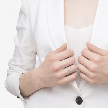 Double Open Circle Abstract Diamond Ring Band 14k White Gold 0.45ct