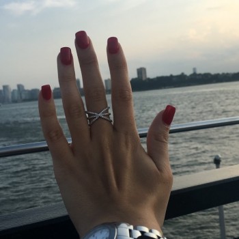 Diamond X Shaped Ring with 3 Orbital Bands 14k White Gold 0.65ct.