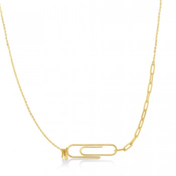 Stationed Paperclip Pendant Necklace 14k Yellow Gold