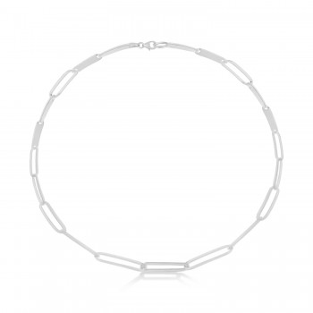 Paperclip Bar Fashion Chain Bracelet 14K White Gold