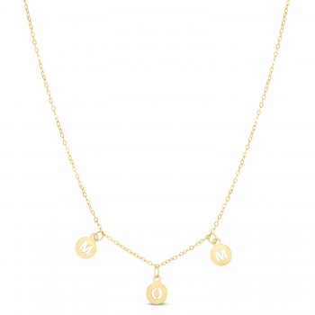 Adjustable "MOM" Necklace Pendant 14K Yellow Gold