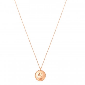 Leo Zodiac Diamond Medallion Disk Pendant Necklace 14k Rose Gold