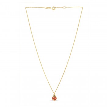 Ladybug Enamel Pendant Necklace 14k Yellow Gold