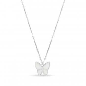 Mother of Pearl Butterfly Pendant Necklace 14k White Gold