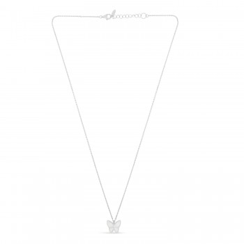 Mother of Pearl Butterfly Pendant Necklace 14k White Gold