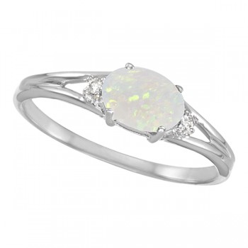 Oval Opal and Diamond Ring in 14K White Gold (0.27ct) Oval Opal and Diamond Ring in 14K White Gold (0.27ct)