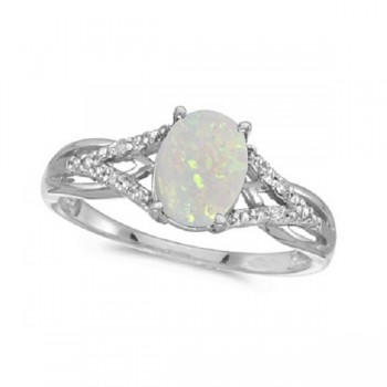 Oval Opal and Diamond Cocktail Ring 14K White Gold (0.70ct) Oval Opal and Diamond Cocktail Ring 14K White Gold (0.70ct)