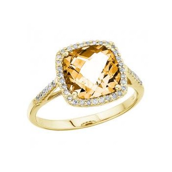 Cushion Cut Citrine & Diamond Cocktail Ring 14k Yellow Gold (3.70ct)